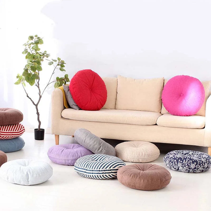 🪷 Linen Futon Floor Cushion 🧘♀️ | Japanese Tatami Round Seat Pad 🌿 | Thickened & Washable 🛋️ | Perfect for Bay Window, Yoga, Meditation & Home Decor ✨