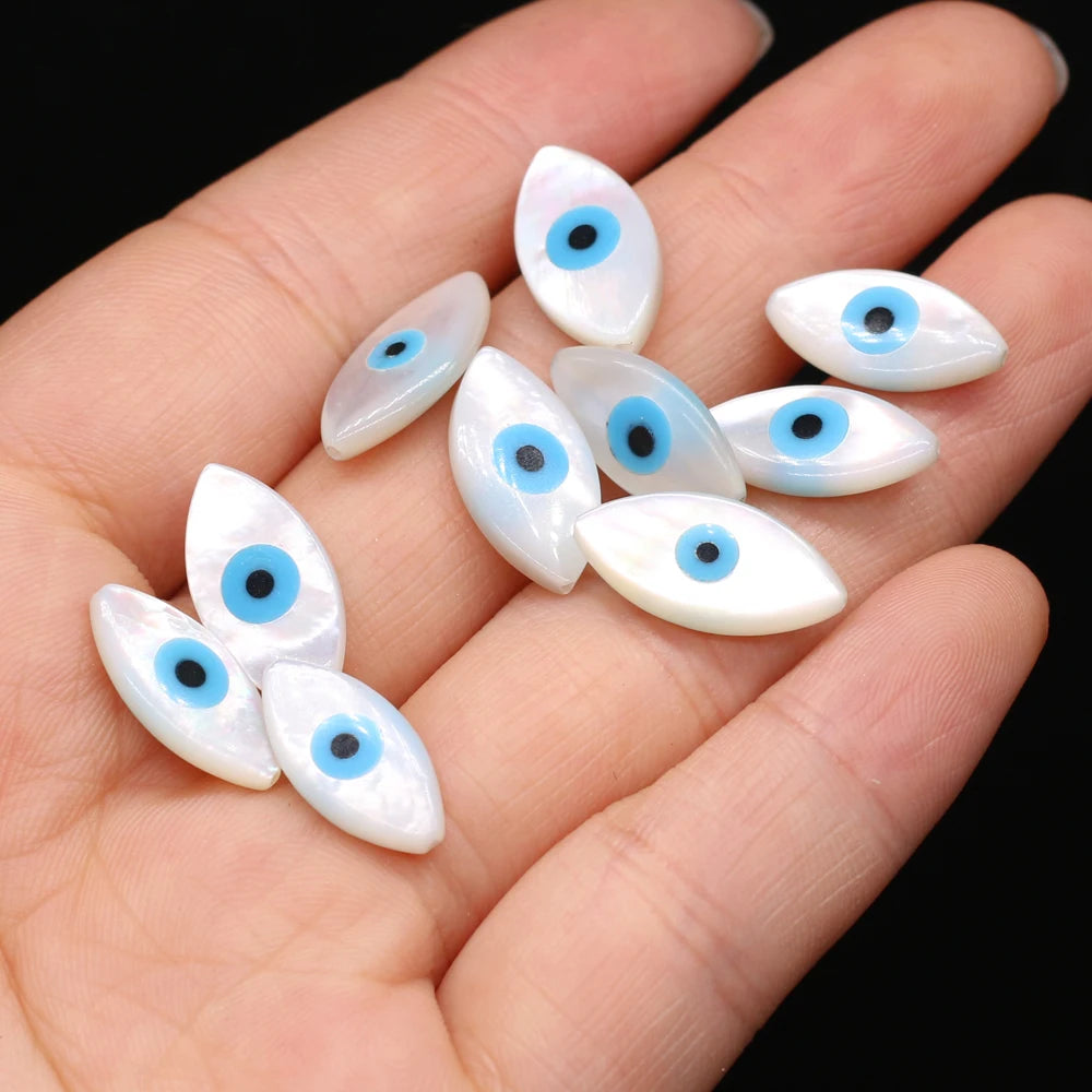 ๐งฟ 4Pcs Natural Sea Shell Evil Eye Charms โ Blue Greek Eye & Mother of Pearl Beads for DIY Jewelry, Bracelets & Necklaces