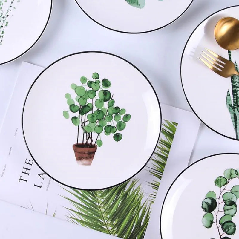 ๐ฟ 8-Inch Green Plants Ceramic Dinner Plate ๐ฝ๏ธ