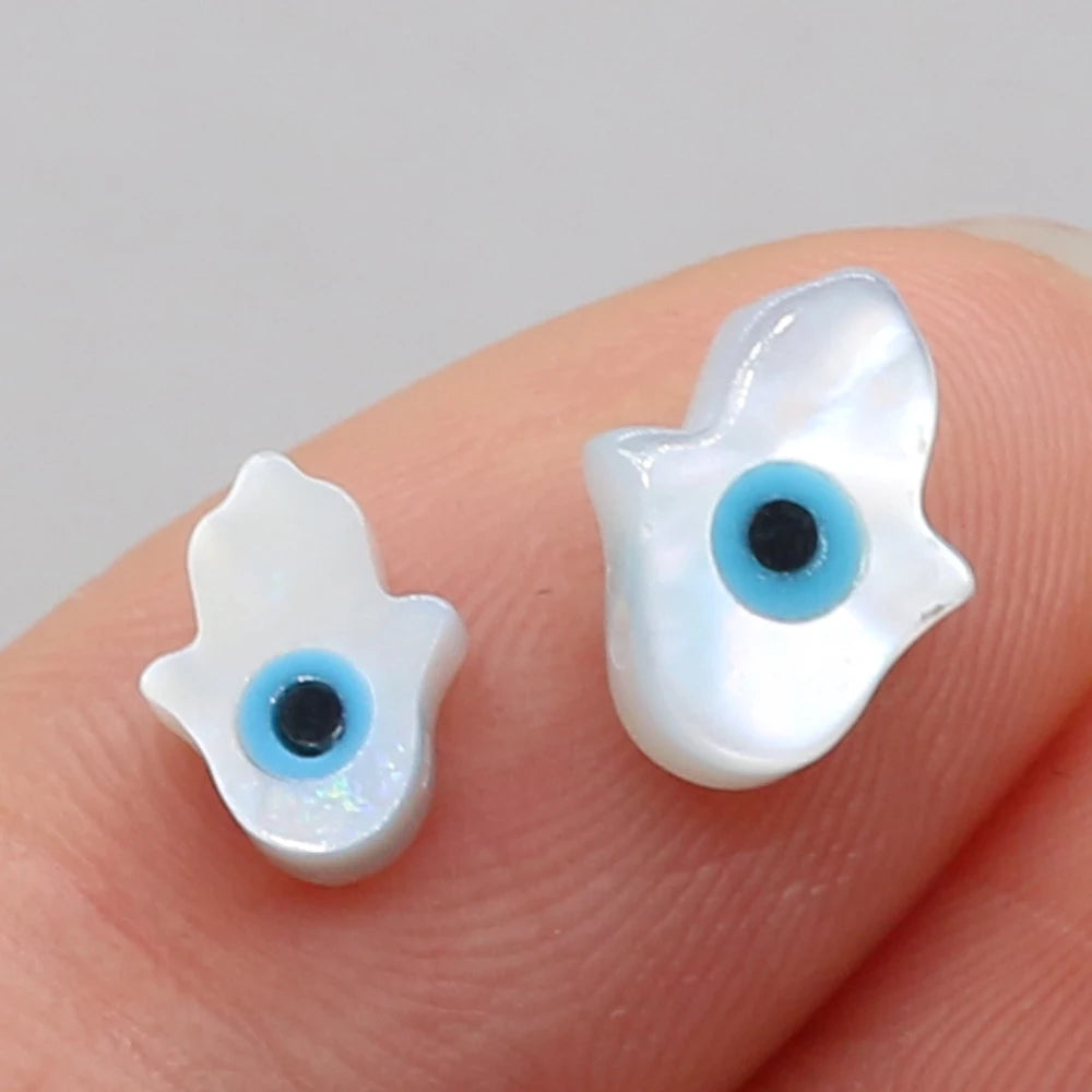 ๐งฟ 4Pcs Natural Sea Shell Evil Eye Charms โ Blue Greek Eye & Mother of Pearl Beads for DIY Jewelry, Bracelets & Necklaces