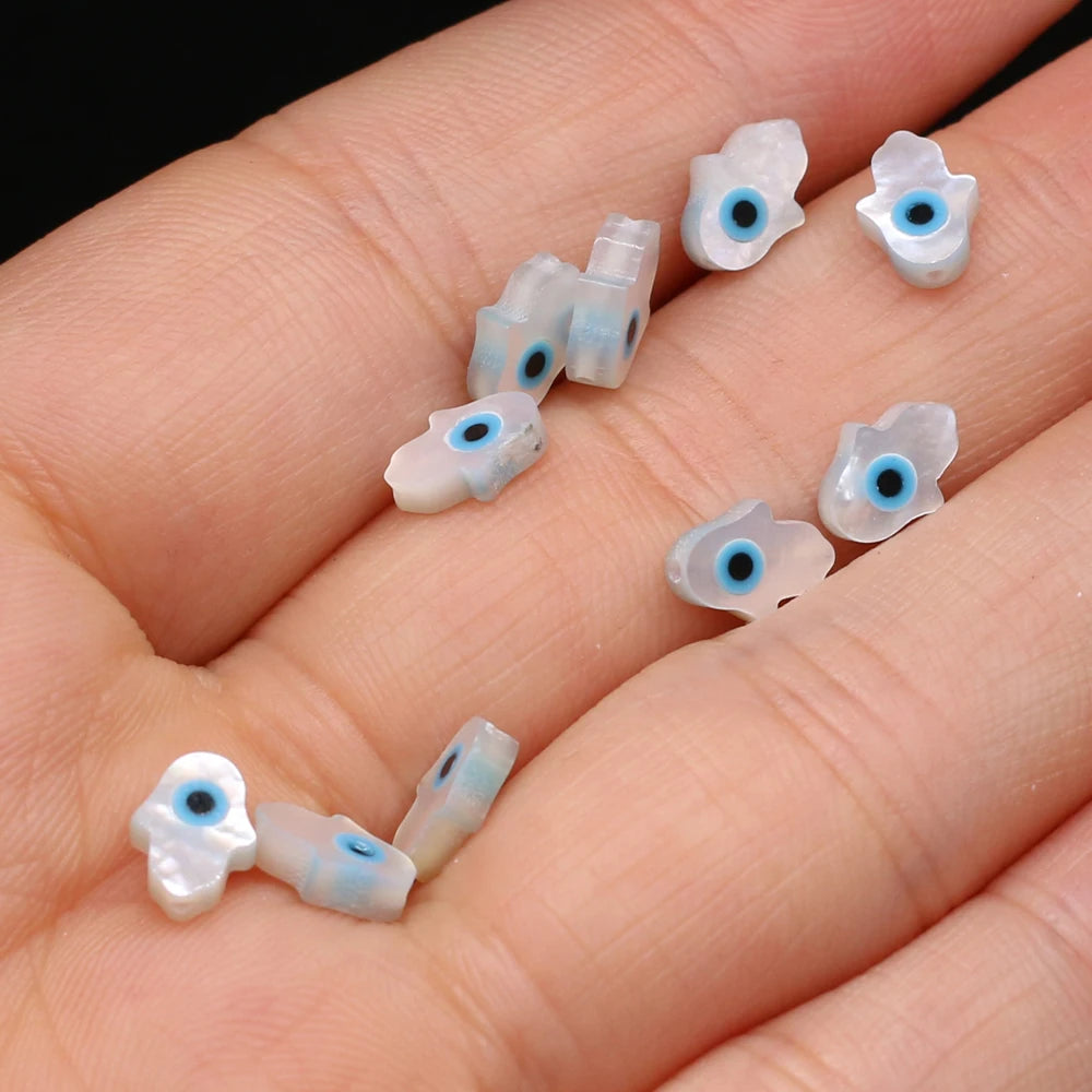 ๐งฟ 4Pcs Natural Sea Shell Evil Eye Charms โ Blue Greek Eye & Mother of Pearl Beads for DIY Jewelry, Bracelets & Necklaces