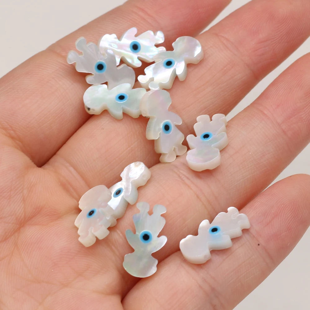๐งฟ 4Pcs Natural Sea Shell Evil Eye Charms โ Blue Greek Eye & Mother of Pearl Beads for DIY Jewelry, Bracelets & Necklaces
