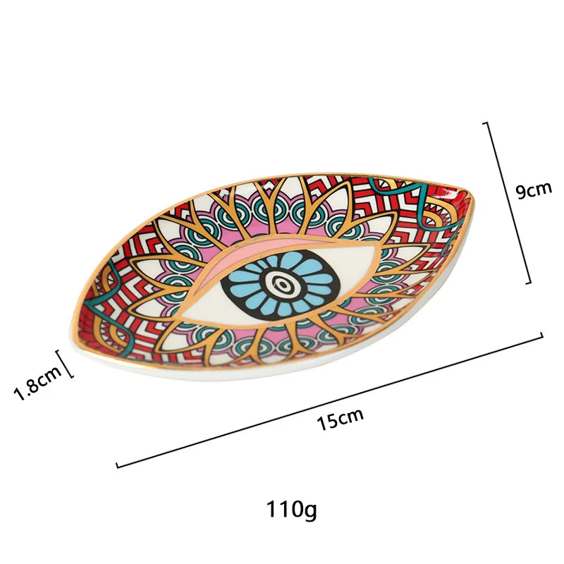 Greek Evil Eye Ceramic Jewelry Tray – Trinket Dish for Rings, Earrings & Necklaces – Decorative Plate for Home Decor