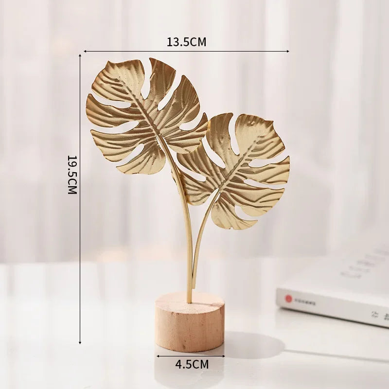 Golden Leaf & Feather Metal Figurines