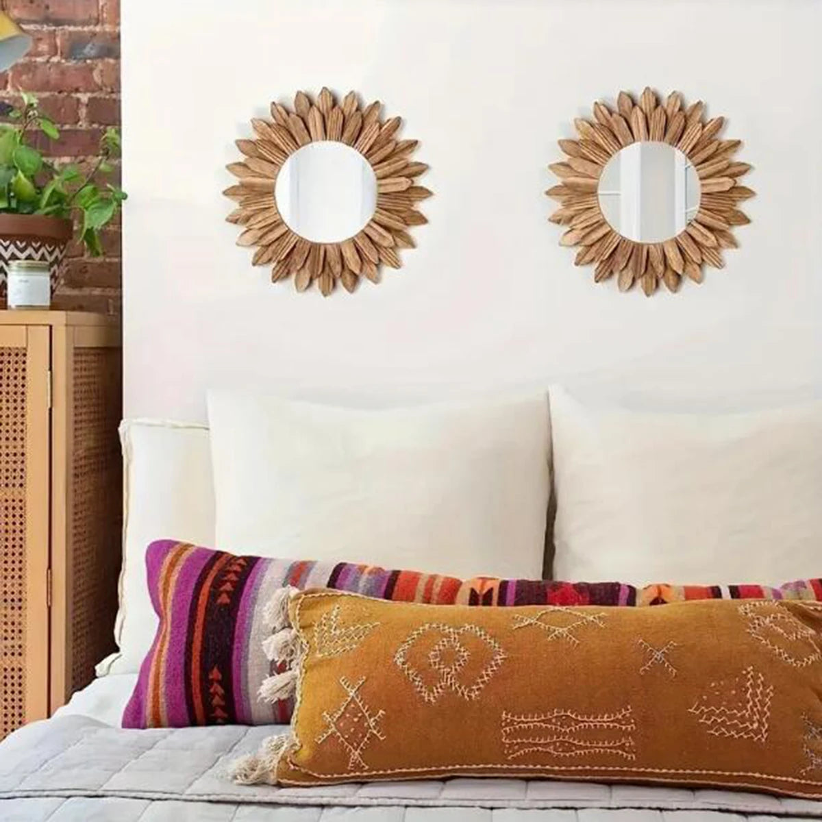 Rustic Sunflower Wall Mirror – Wooden Frame for Living Room, Entrance & Bedroom Decor