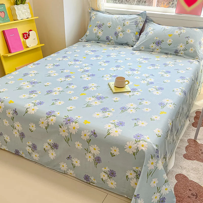 🌸 1-Piece 100% Cotton Flower Print Bed Sheet – Single/Double/Queen/King Size, Kids & Adults Bedding
