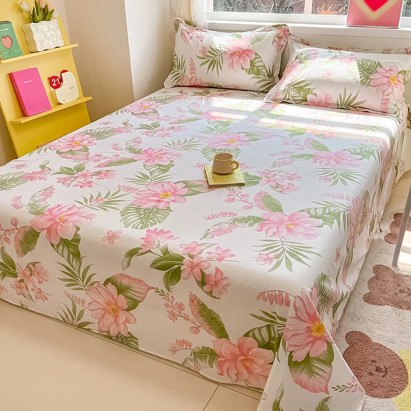 🌸 1-Piece 100% Cotton Flower Print Bed Sheet – Single/Double/Queen/King Size, Kids & Adults Bedding