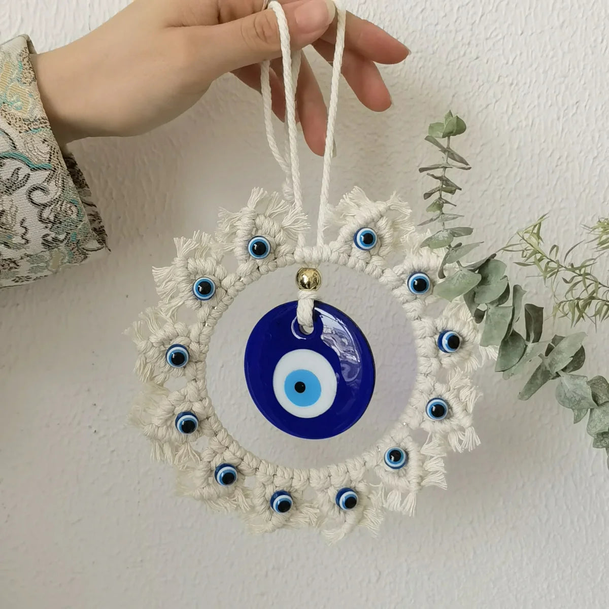 Large Handcrafted Evil Eye Wall Hanging – Blue Circle Ornament for Home Protection & Decor
