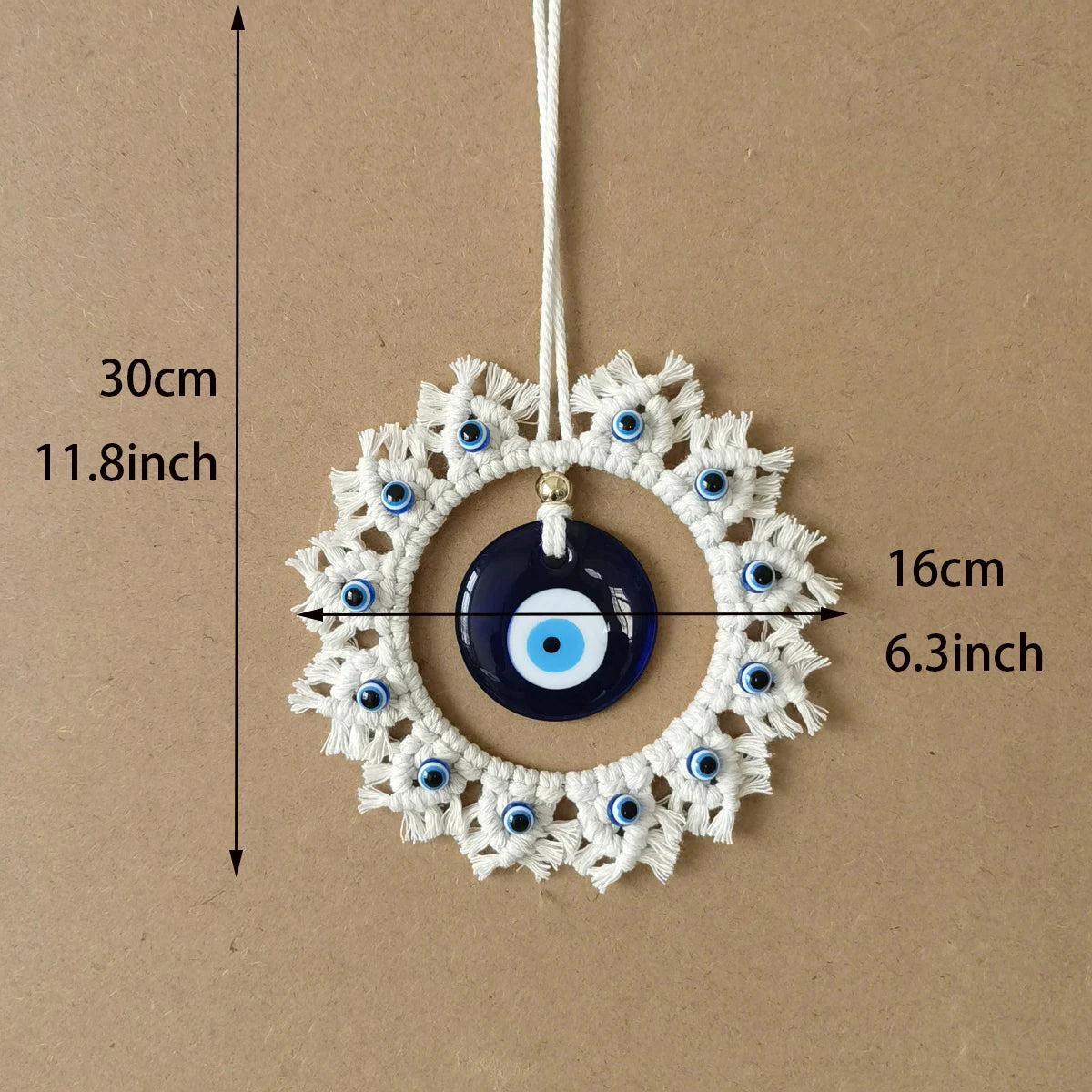 Large Handcrafted Evil Eye Wall Hanging – Blue Circle Ornament for Home Protection & Decor