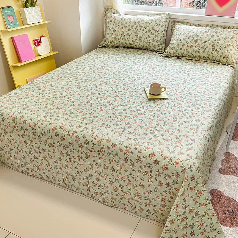 🌸 1-Piece 100% Cotton Flower Print Bed Sheet – Single/Double/Queen/King Size, Kids & Adults Bedding