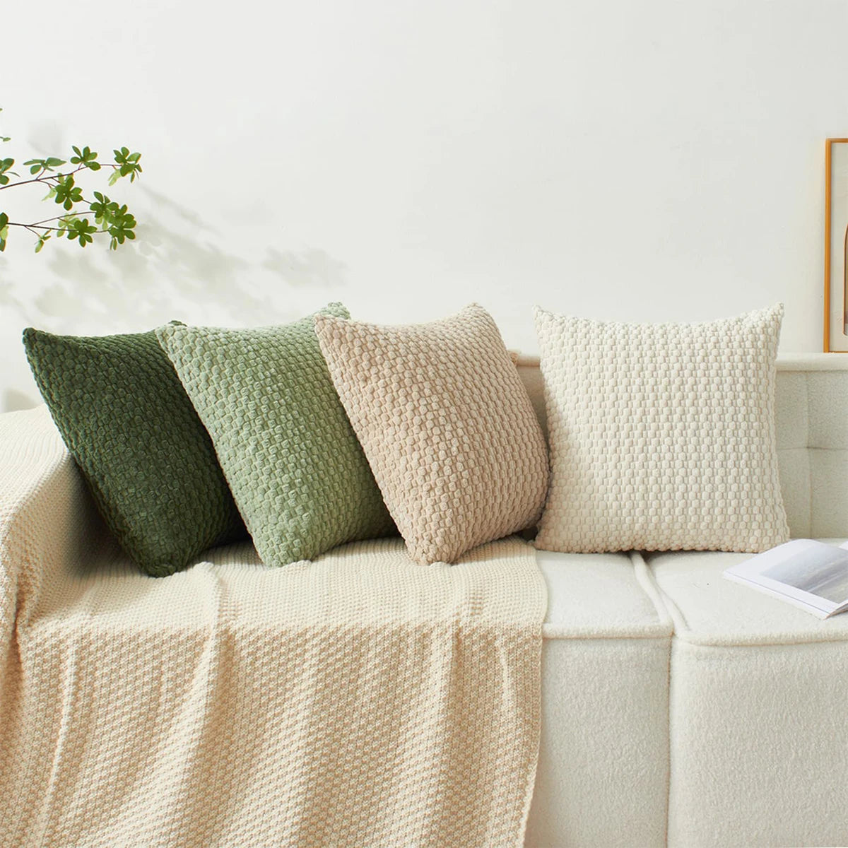 🌿 Boho Style Double-Sided Pillow Cover 🛋️ | Farmhouse Neutral Striped Corduroy ✨ | Modern Decorative Square Cushion Cover for Home Decor 🏡