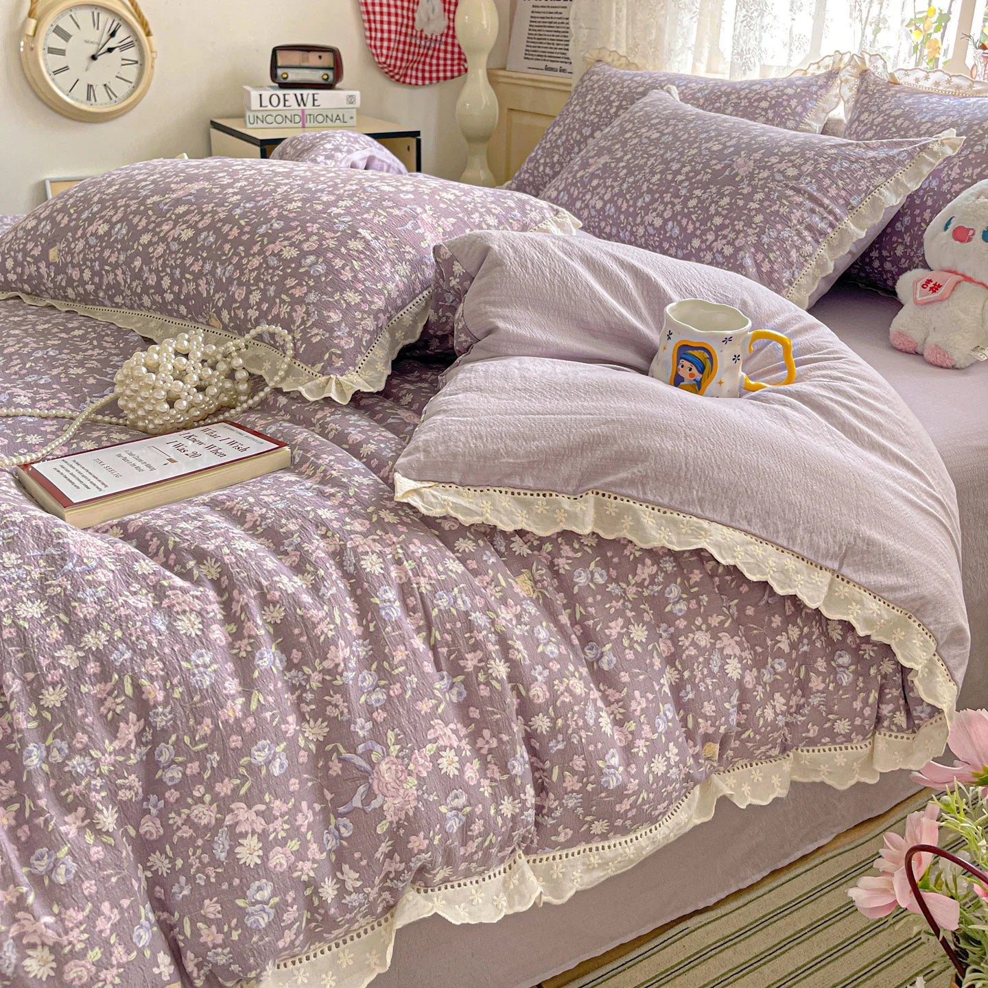🌸✨ INS Princess Bedding Set 👑 | Ruffle Lace Quilt Cover 💕 Romantic Korean Style Floral 🌷 Bedclothes for Women & Girls 🛏️💖