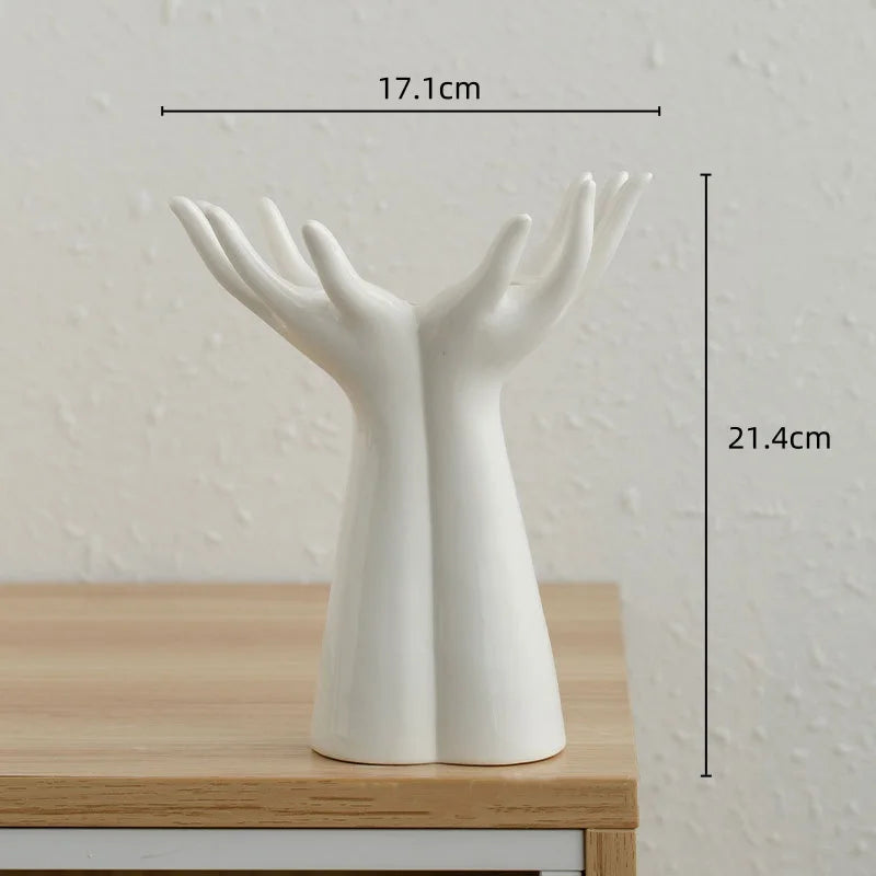 Ceramic Hand-Shaped Flower Vase โ Elegant Porcelain Ornament for Unique Home Decoration