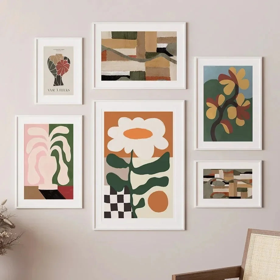 Contemporary Abstract Wall Art – Flower Vase & Girl Canvas for Living Room Decor