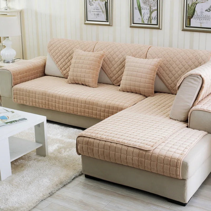 Striped Thick Warm Furry Sofa Cover – Anti-Slip Sofa Mat, Cozy Living Room Blanket or Towel