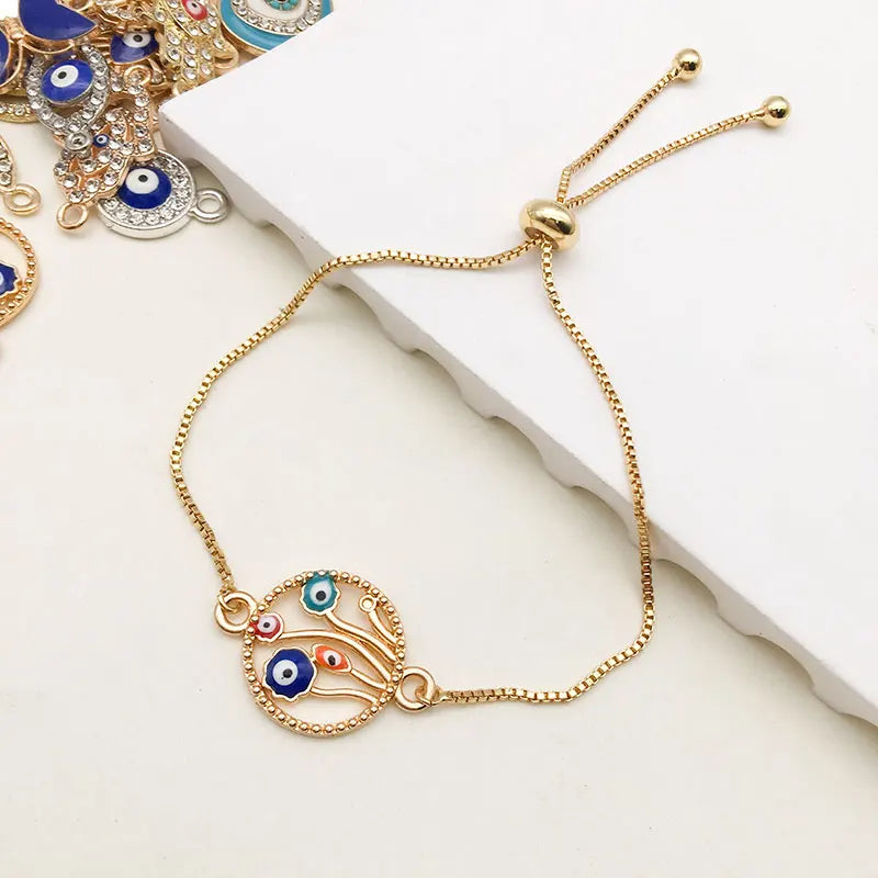 Blue Evil Eye Talismans with Sparkling Crystals – Protection Amulet Charms for Jewelry Making & Home Décor