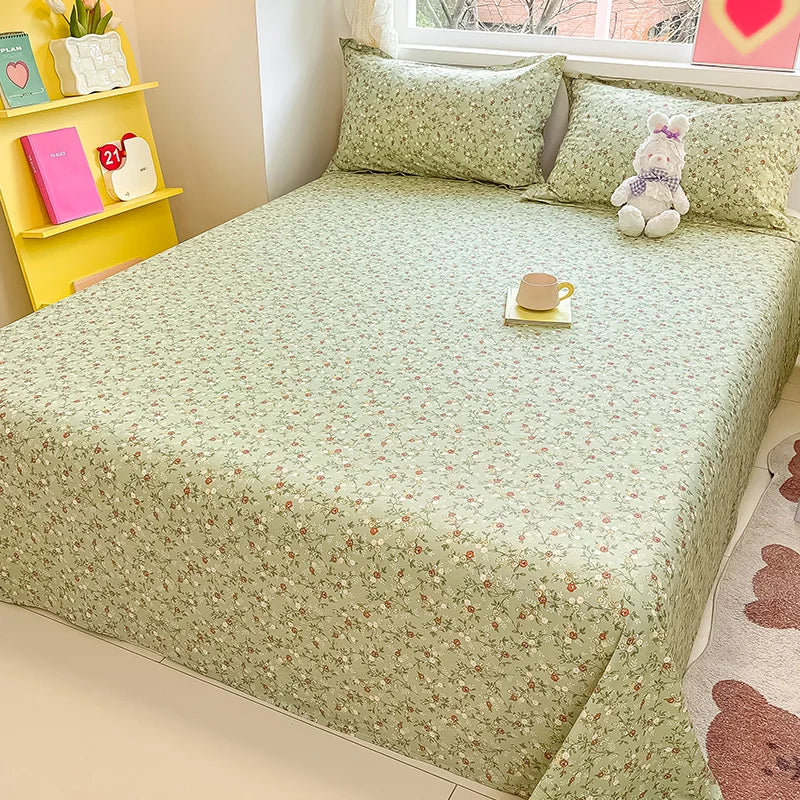 🌸 1-Piece 100% Cotton Flower Print Bed Sheet – Single/Double/Queen/King Size, Kids & Adults Bedding
