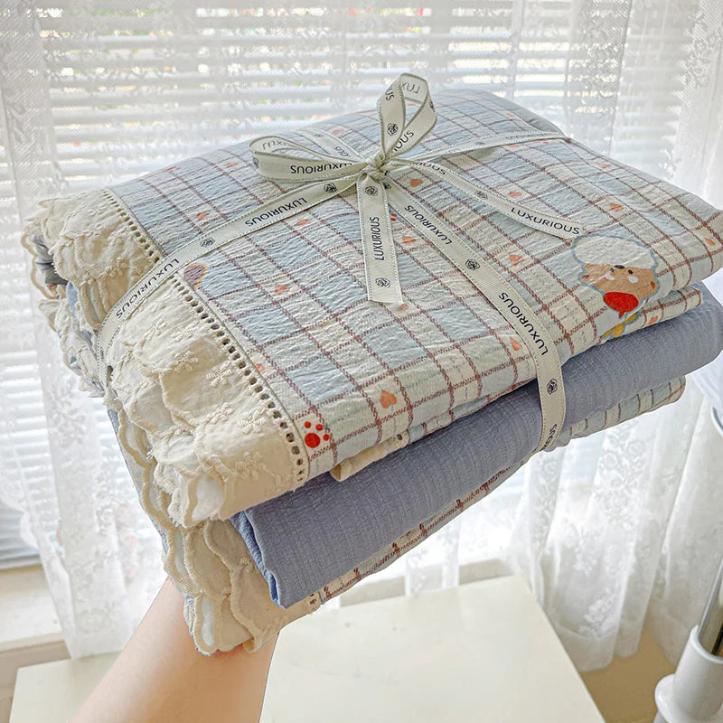 🌸✨ INS Princess Bedding Set 👑 | Ruffle Lace Quilt Cover 💕 Romantic Korean Style Floral 🌷 Bedclothes for Women & Girls 🛏️💖