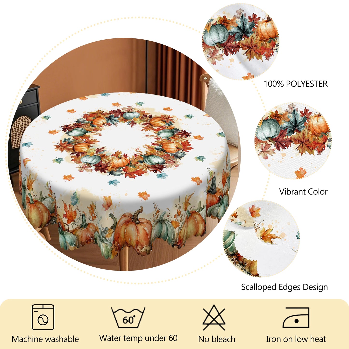 🍁🎃 Autumn Thanksgiving Themed Tablecloth (Waterproof & Oilproof) ✨