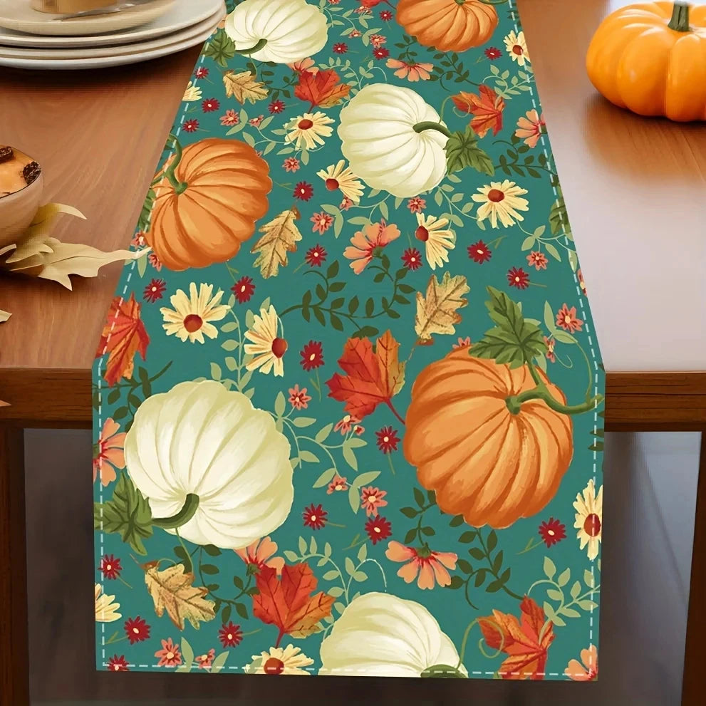 🍂 Bohemian Fall Table Runner 🎃 | Autumn Maple Leaf 🍁 & Pumpkin Pattern 🍊 | Perfect Holiday, Wedding & Home Party Decoration ✨ Thanksgiving & Halloween Decor 🕯️