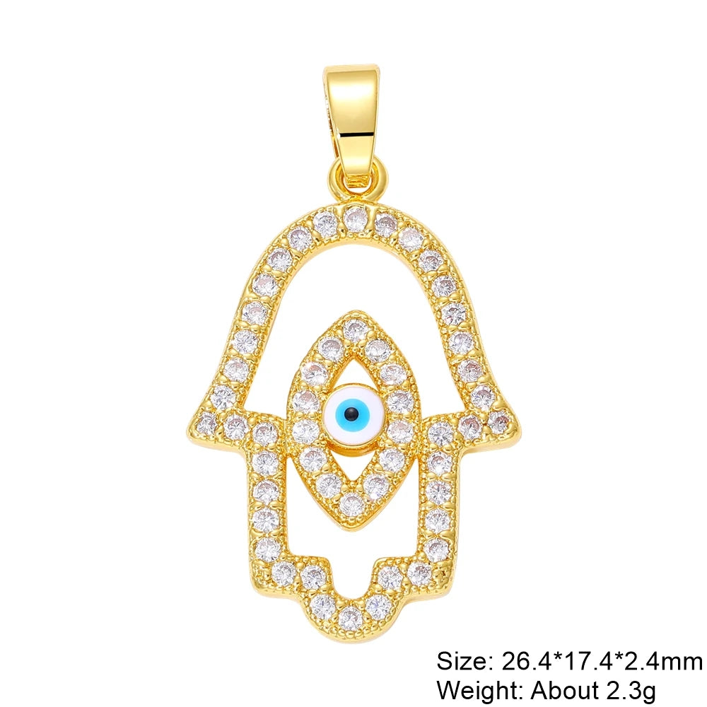 👁️ Juya 18K Gold Plated Greek Evil Eye Charms – Handmade Luxury Pendants with Cubic Zirconia for DIY Jewelry Making