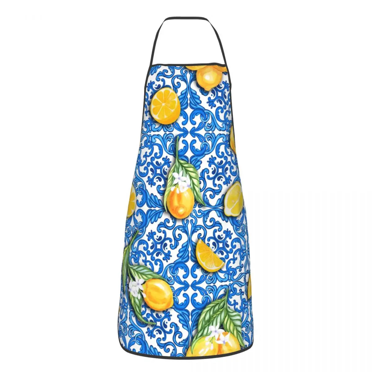 Custom Sicilian Tiles Summer Fruit Apron โ Oranges & Lemons Bib for Women & Men, Unisex Kitchen Cooking Tablier