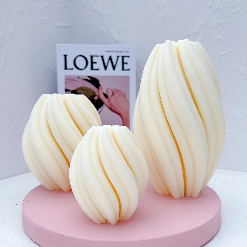 Abstract Pillar Candle Molds ā 3 Sizes Wavy Twirl Stripe Designs for Home Decor