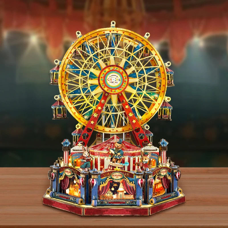 DIY 3D Wooden Miniature Ferris Wheel Music Box Dollhouse Kit with Furniture โ Perfect Gift for Friends