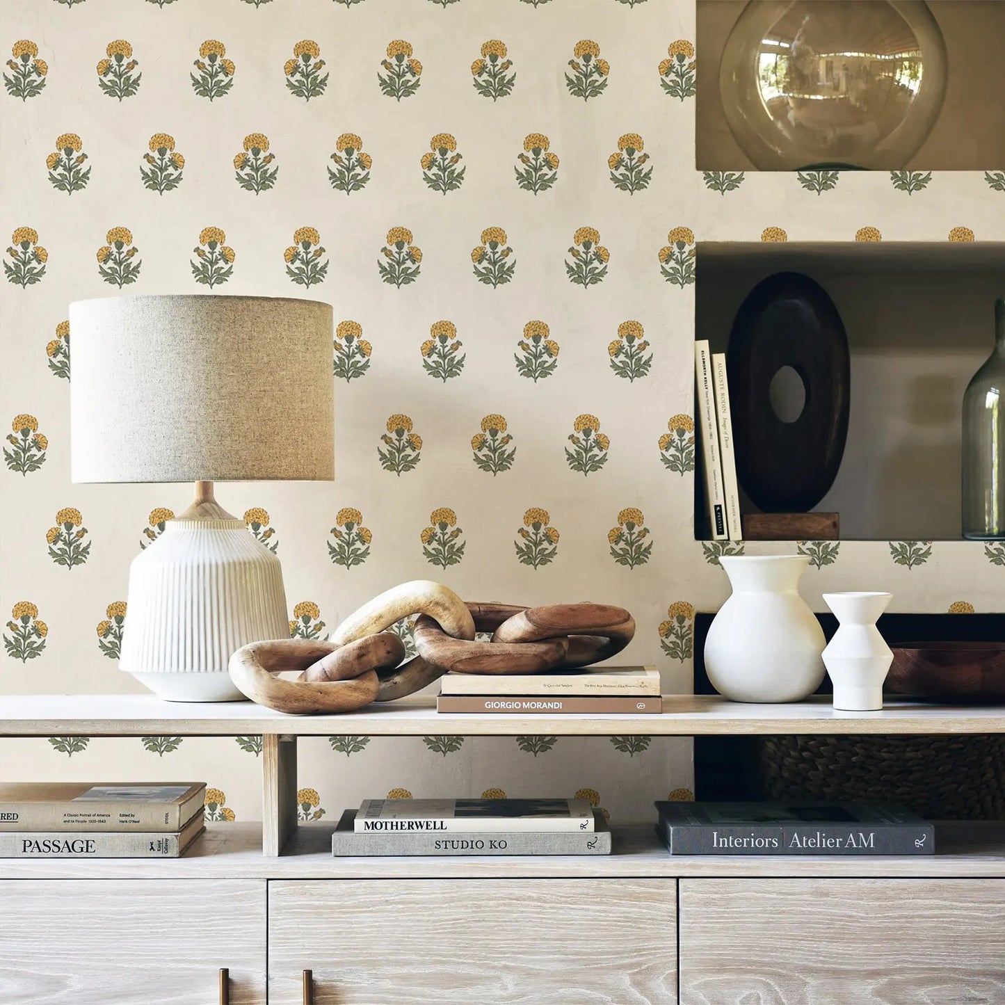 🌼 Vintage Marigold Floral Wallpaper ☀️