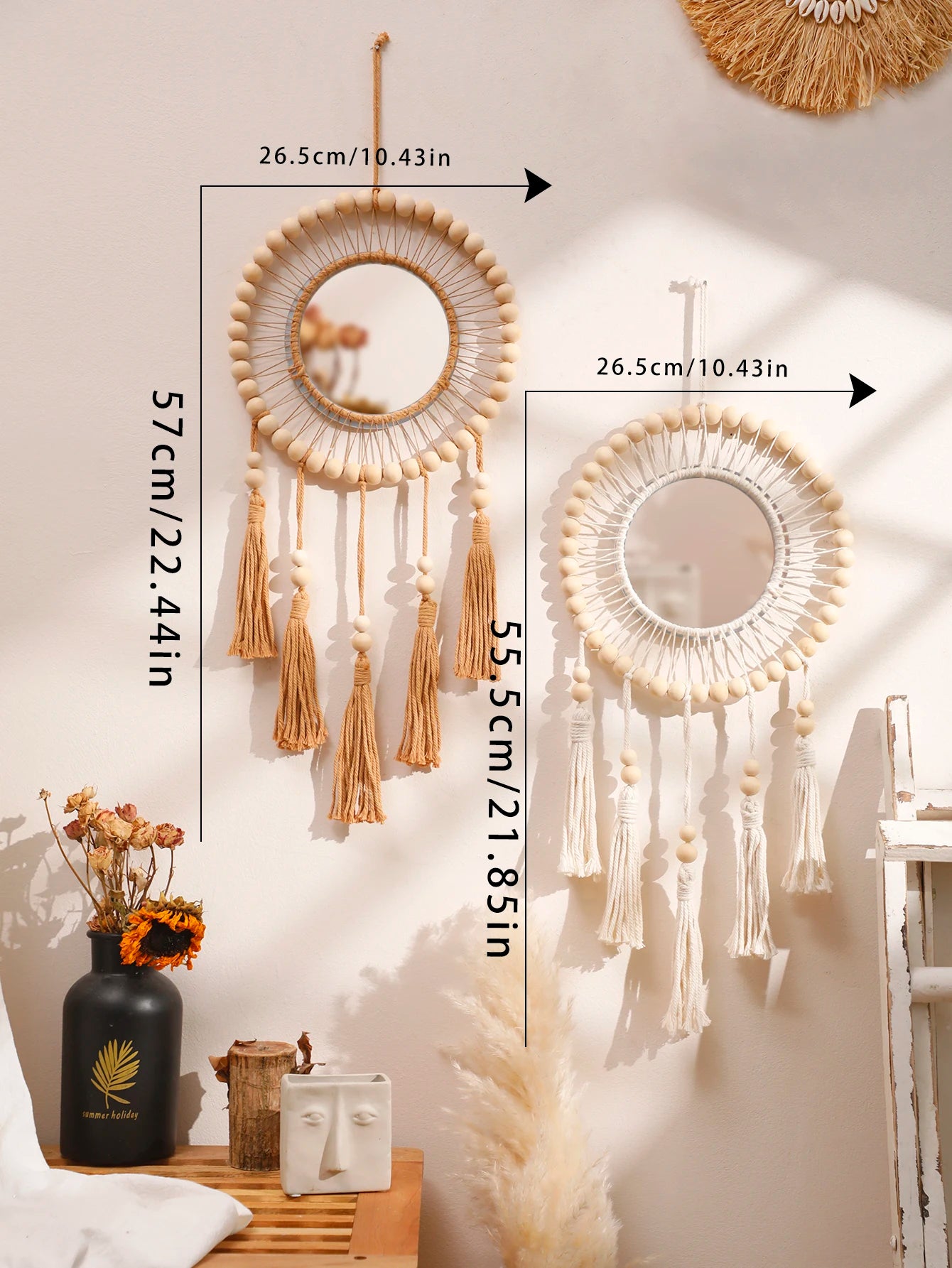 ๐ Boho Dream Catcher Macrame Wall Mirror โจ