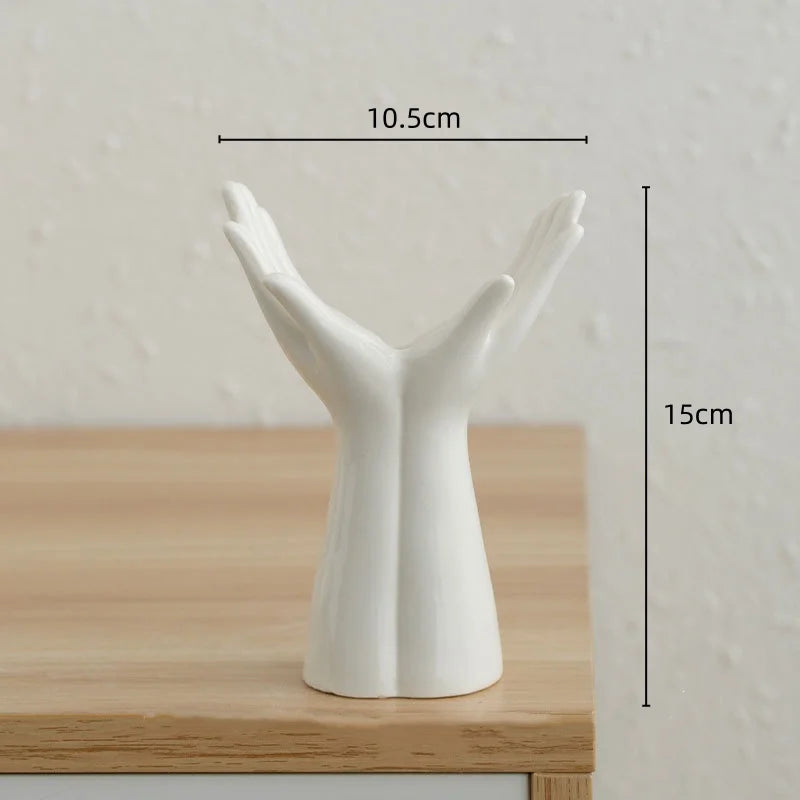 Ceramic Hand-Shaped Flower Vase โ Elegant Porcelain Ornament for Unique Home Decoration