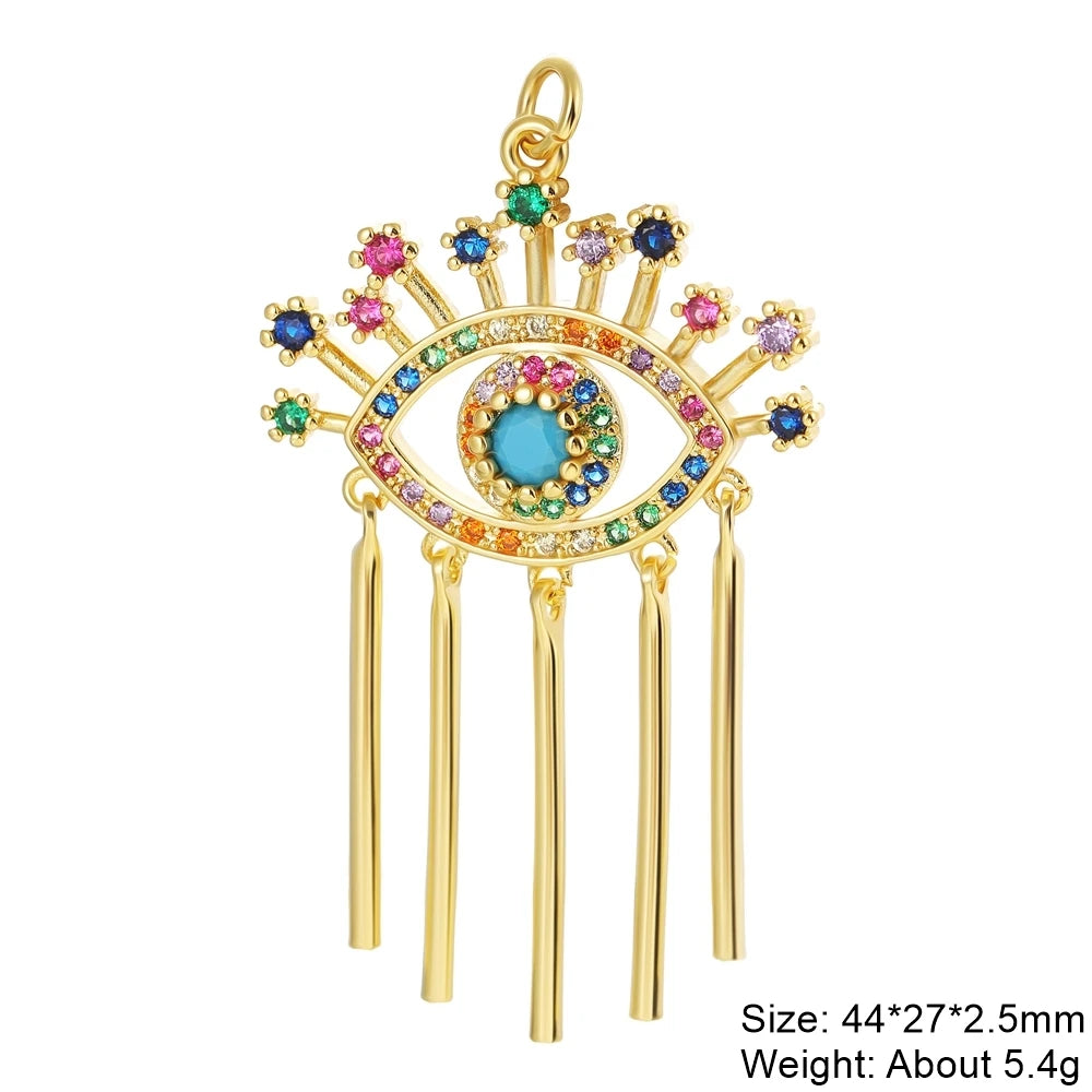 👁️ Juya 18K Gold Plated Greek Evil Eye Charms – Handmade Luxury Pendants with Cubic Zirconia for DIY Jewelry Making