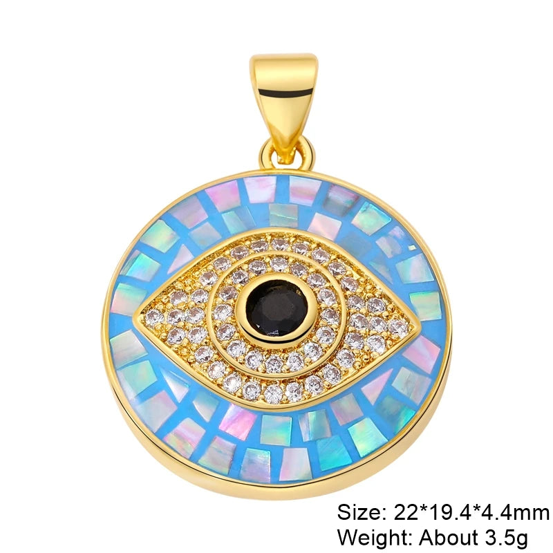 👁️ Juya 18K Gold Plated Greek Evil Eye Charms – Handmade Luxury Pendants with Cubic Zirconia for DIY Jewelry Making
