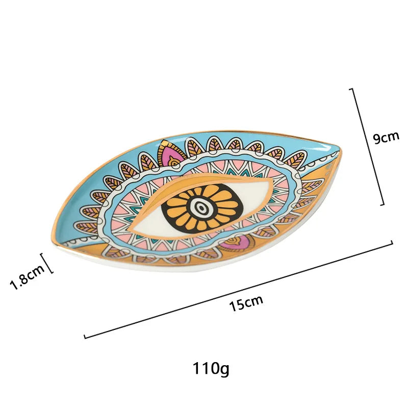 Greek Evil Eye Ceramic Jewelry Tray – Trinket Dish for Rings, Earrings & Necklaces – Decorative Plate for Home Decor