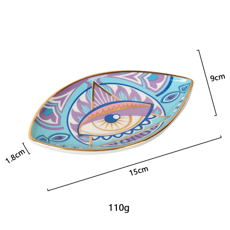 Greek Evil Eye Ceramic Jewelry Tray – Trinket Dish for Rings, Earrings & Necklaces – Decorative Plate for Home Decor