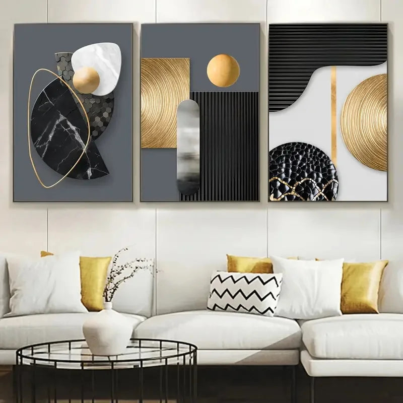 3-Piece Abstract Geometric Marble Canvas Wall Art