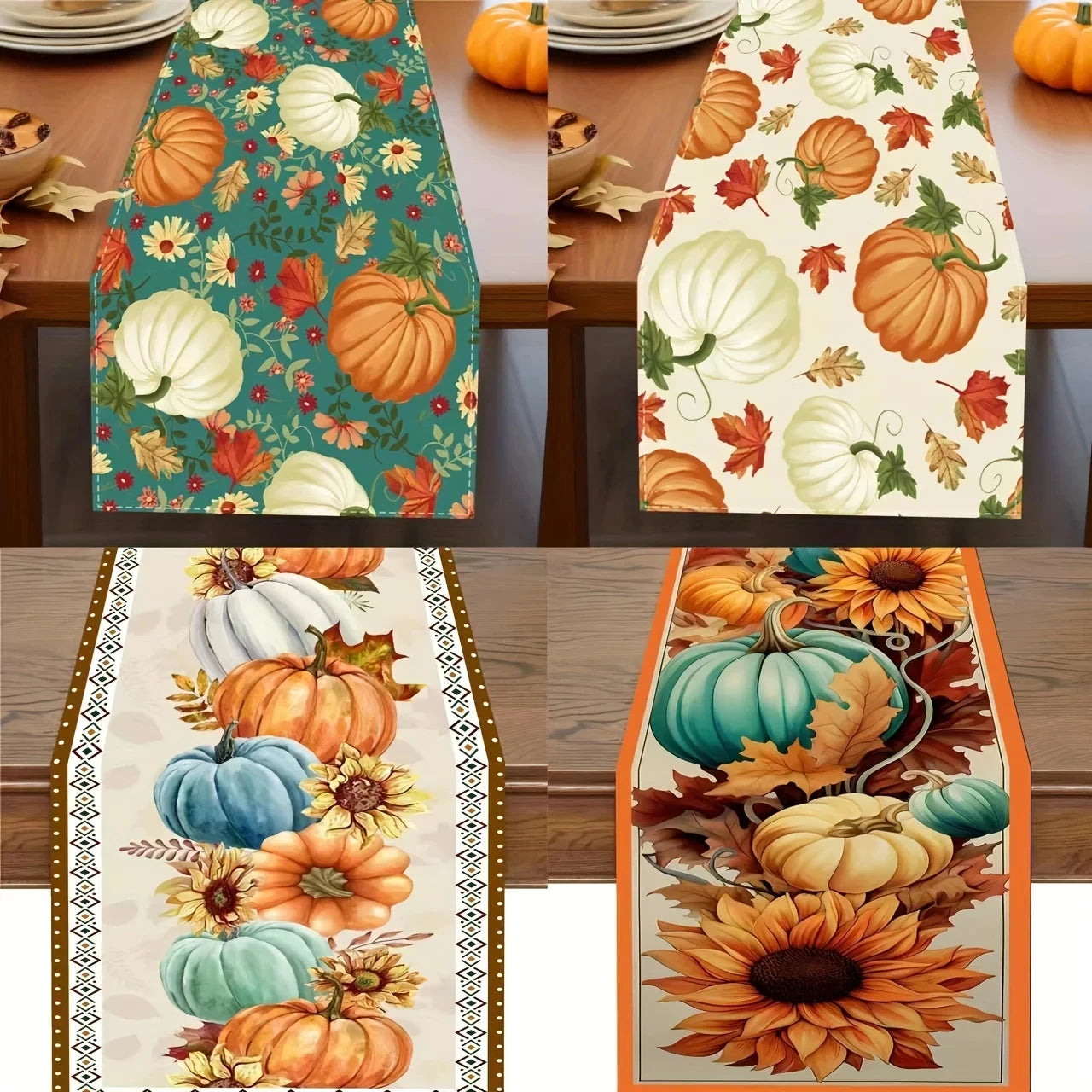 🍂 Bohemian Fall Table Runner 🎃 | Autumn Maple Leaf 🍁 & Pumpkin Pattern 🍊 | Perfect Holiday, Wedding & Home Party Decoration ✨ Thanksgiving & Halloween Decor 🕯️