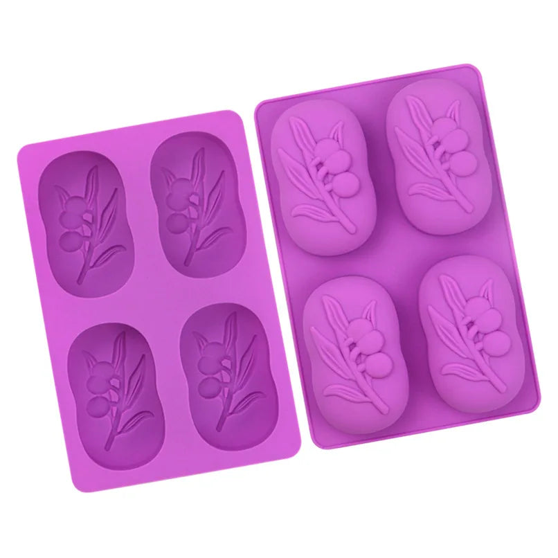 DIY Oval Soap Mold – 4-Cavity Silicone Olive Tree Design for Crafts & Candles