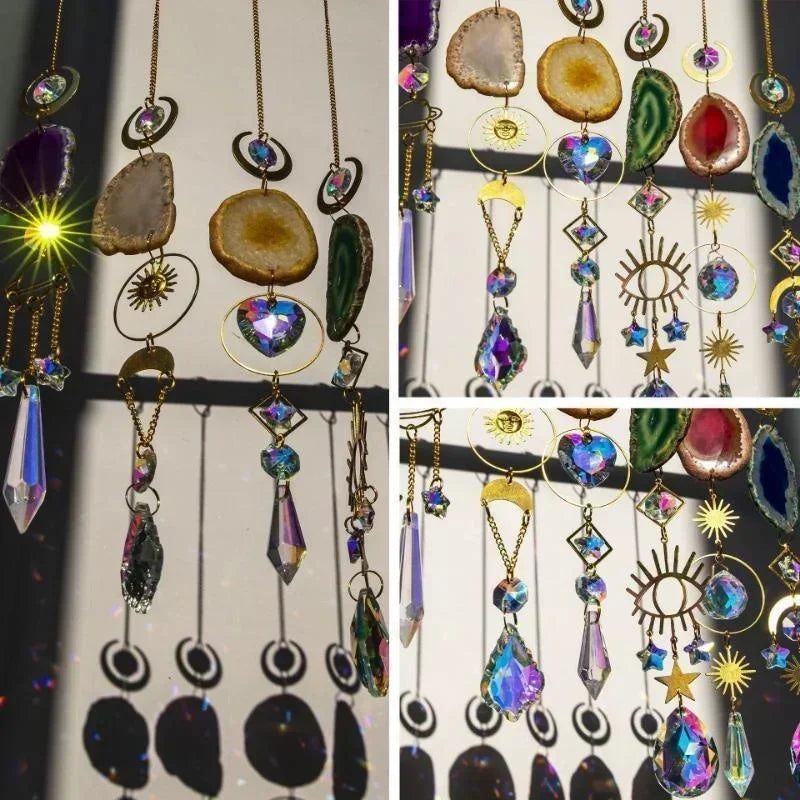 Sun & Moon Crystal Suncatcher – Prism Rainbow Hanging Ornament for Window, Garden, and Patio Decoration