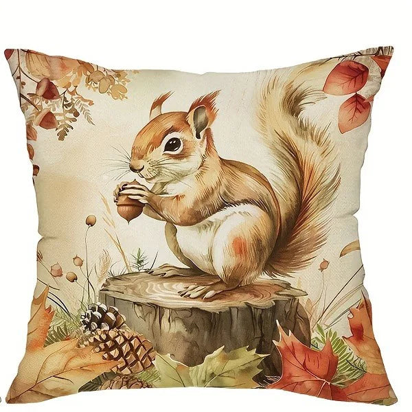 🐿️ Autumn-Themed Squirrel & Pumpkin Pillow Covers 🎃