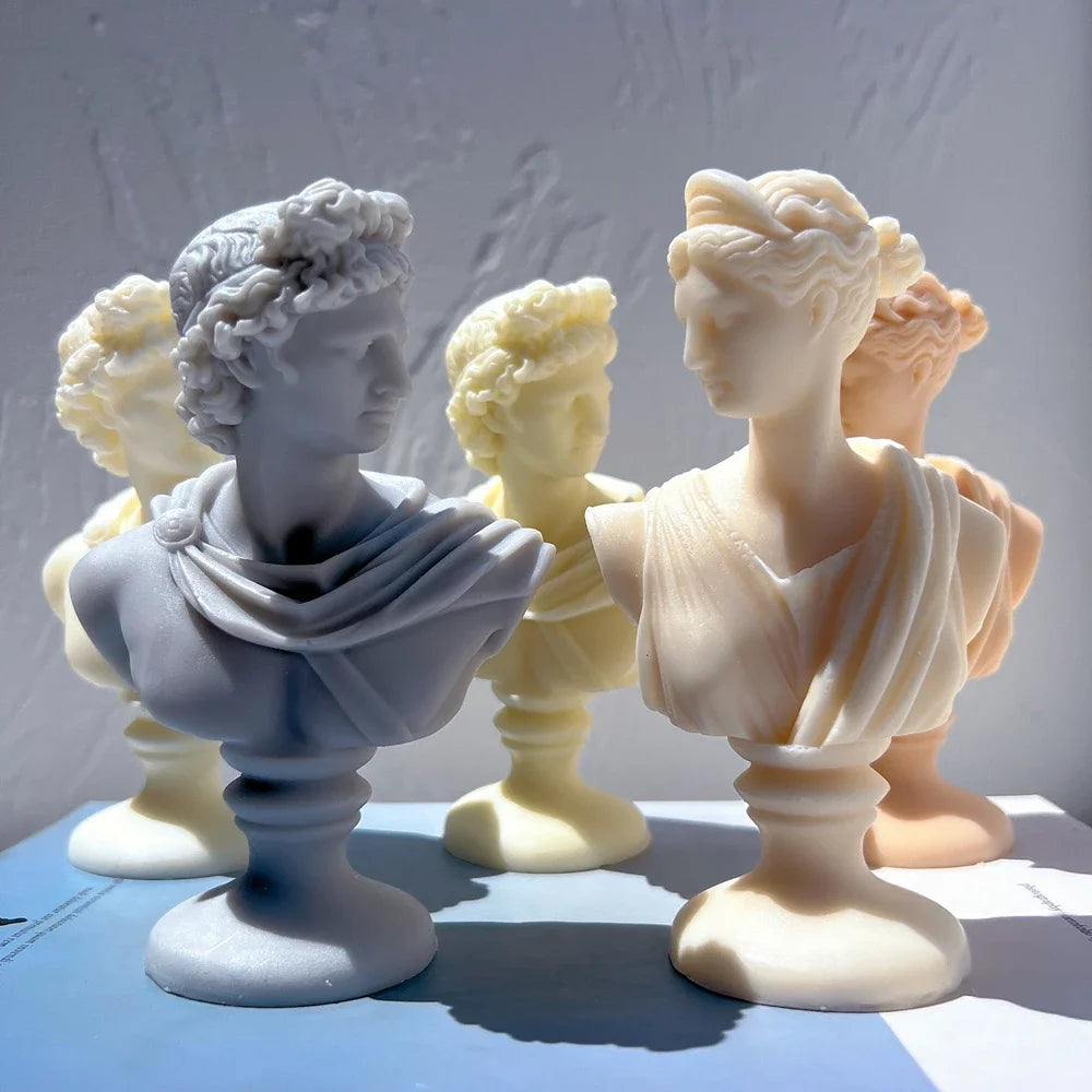 ๐๏ธ Artemis & Apollo Silicone Bust Mold โ Greek Goddess & God Candle Mold | Roman Sculpture Wax Mold for DIY Art & Crafts