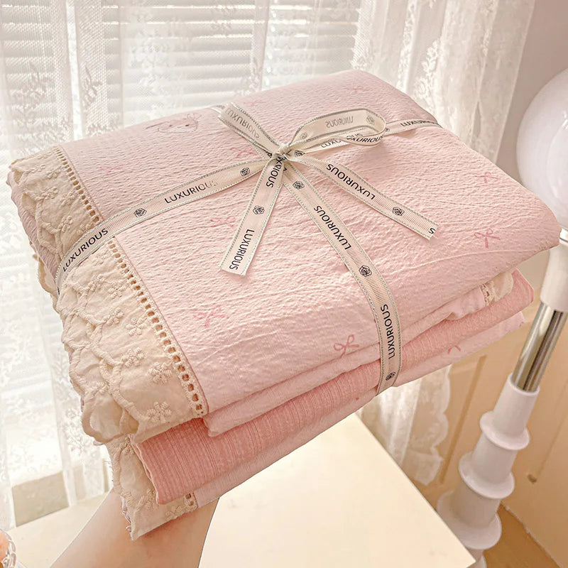 🌸✨ INS Princess Bedding Set 👑 | Ruffle Lace Quilt Cover 💕 Romantic Korean Style Floral 🌷 Bedclothes for Women & Girls 🛏️💖