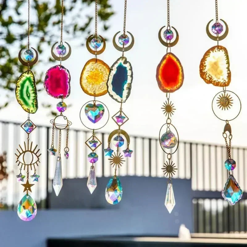 Sun & Moon Crystal Suncatcher – Prism Rainbow Hanging Ornament for Window, Garden, and Patio Decoration
