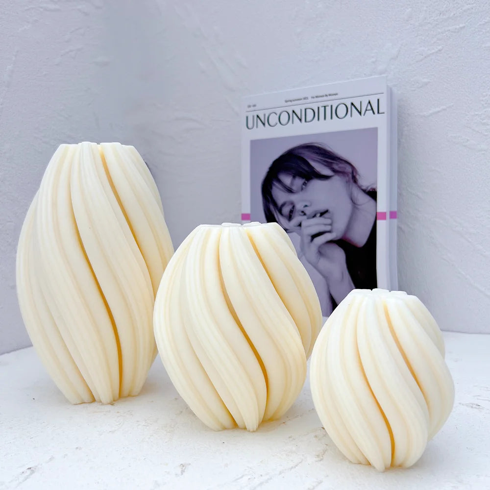 Abstract Pillar Candle Molds ā 3 Sizes Wavy Twirl Stripe Designs for Home Decor