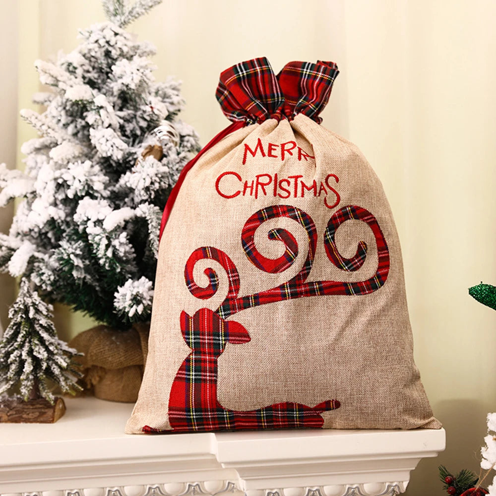 ๐๐ Large Luxury Christmas Gift Bag โ Drawstring Linen Packing Bag with Elf Design | Merry Christmas Accessories & Holiday Packaging โจ๐