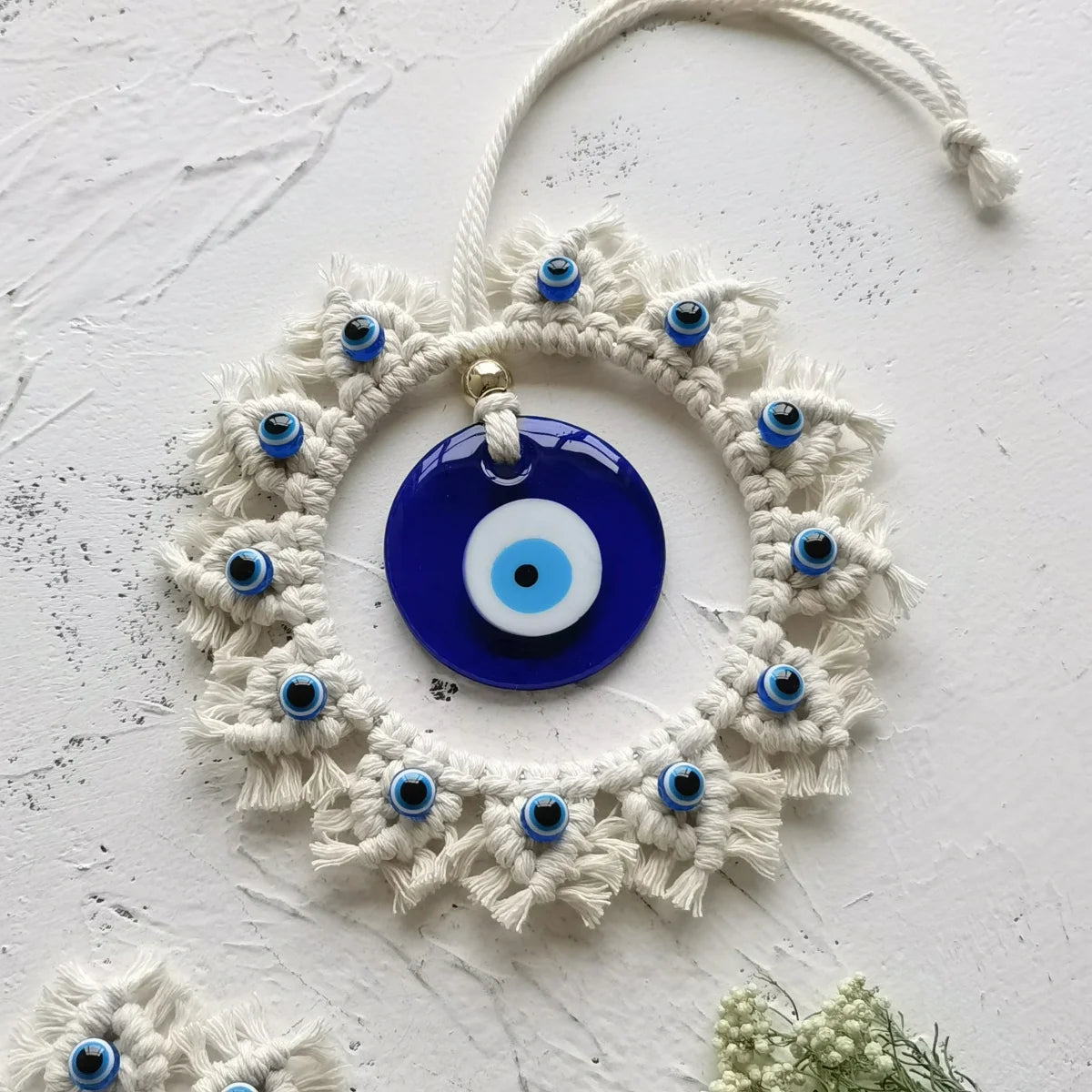 Large Handcrafted Evil Eye Wall Hanging – Blue Circle Ornament for Home Protection & Decor