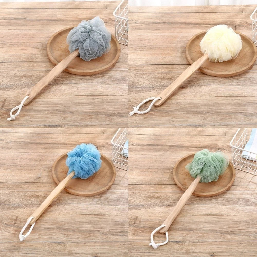 🛁 Wooden Handle Bath Brush – Soft Mesh Back Scrubber