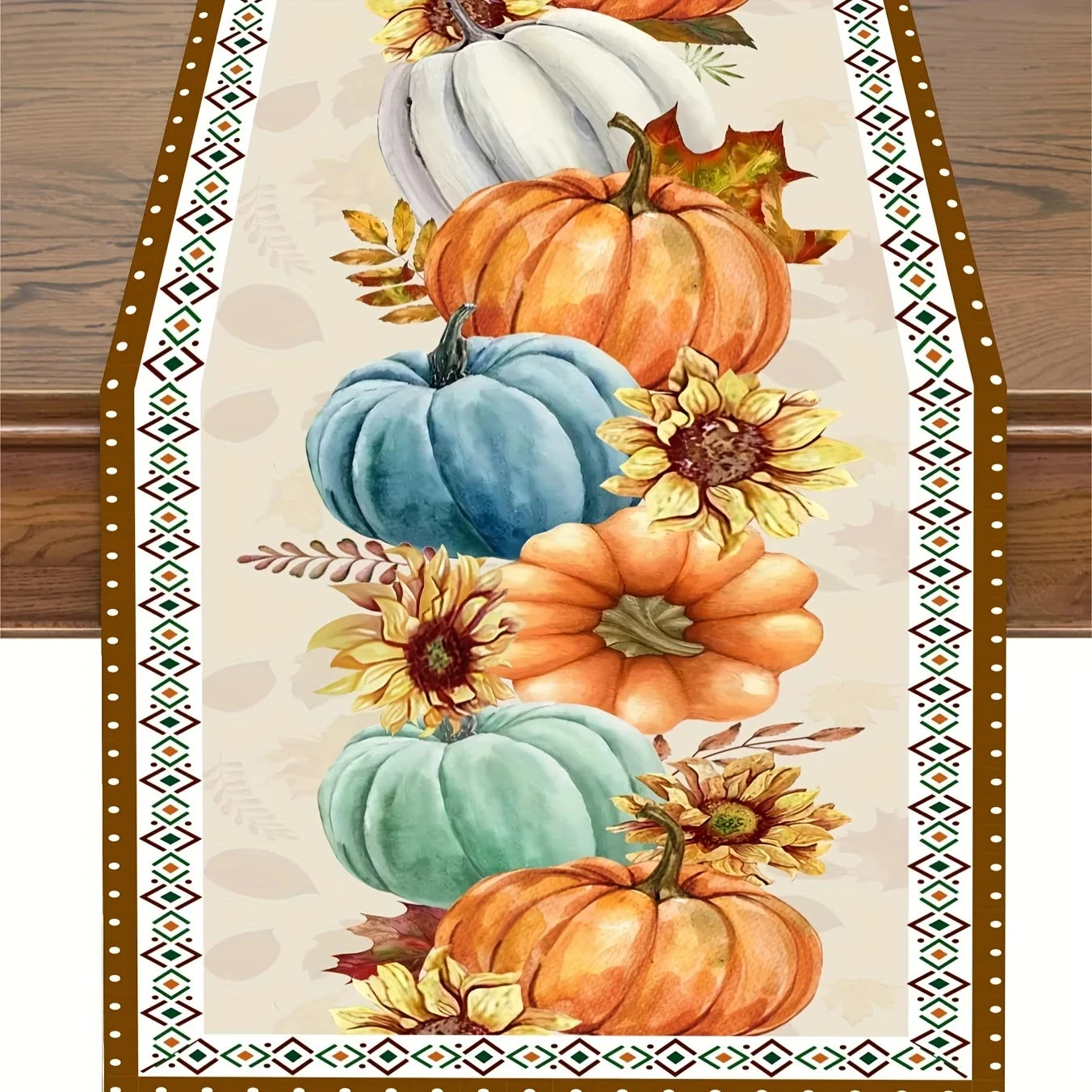 🍂 Bohemian Fall Table Runner 🎃 | Autumn Maple Leaf 🍁 & Pumpkin Pattern 🍊 | Perfect Holiday, Wedding & Home Party Decoration ✨ Thanksgiving & Halloween Decor 🕯️