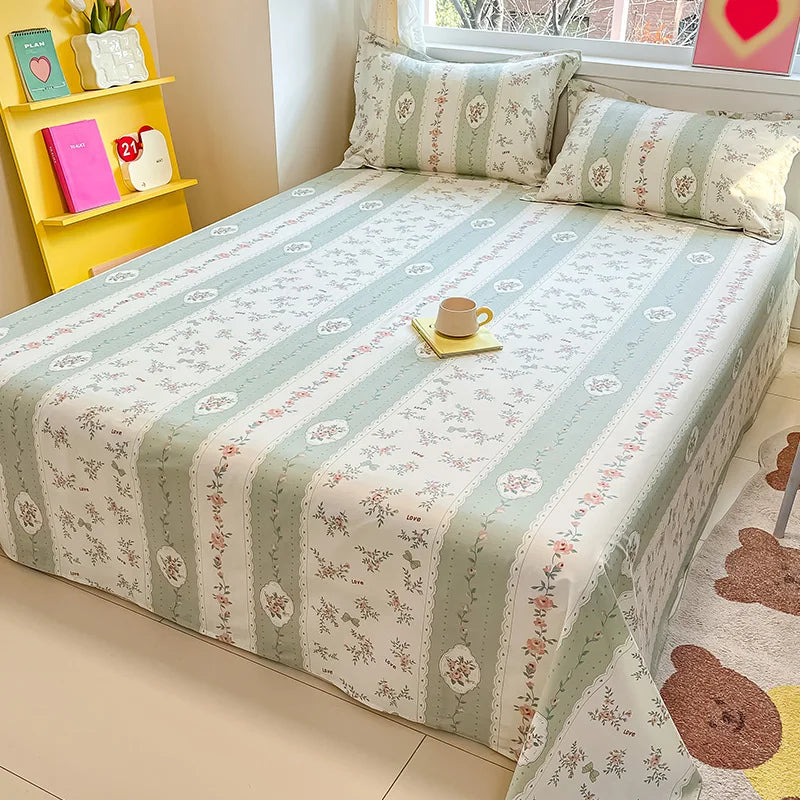 🌸 1-Piece 100% Cotton Flower Print Bed Sheet – Single/Double/Queen/King Size, Kids & Adults Bedding