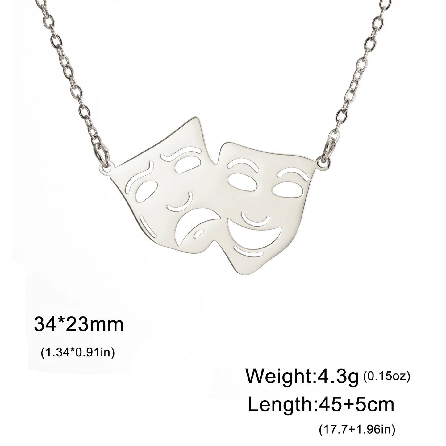 Greek Theater Masks Necklace – Comedy and Tragedy Stainless Steel Jewelry